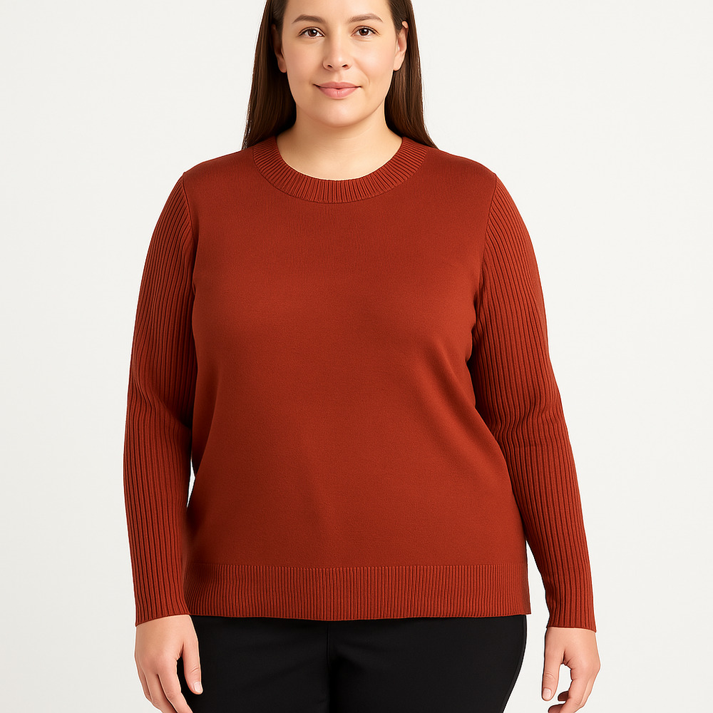 Christopher And Banks Rust Ribbed Sleeves Cozy Crewneck Sweater Womens XL